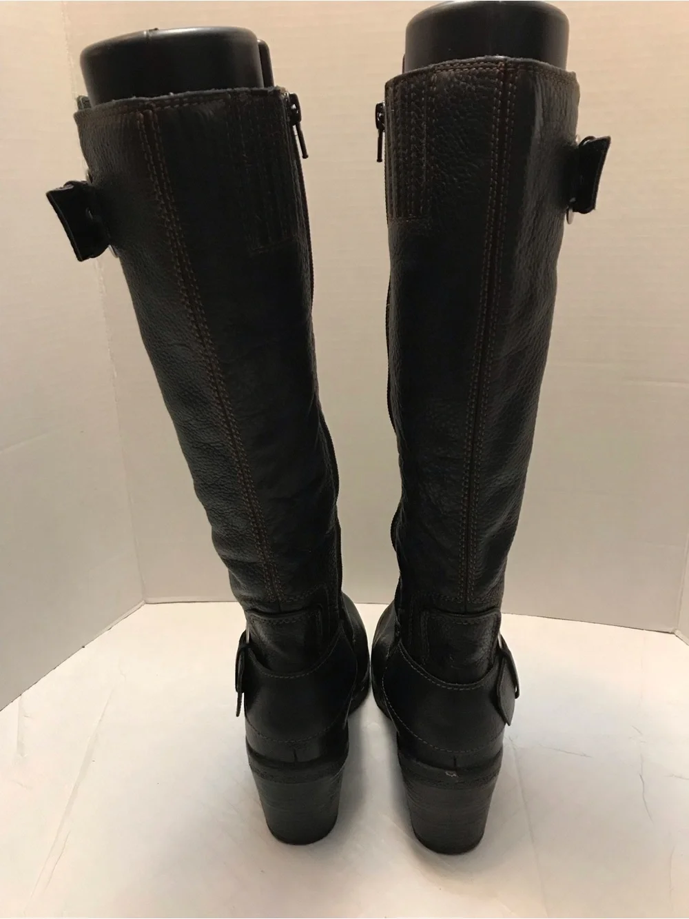 boc Black Over-the-Knee Leather Boots with Buckle Accent